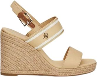 Tommy Hilfiger Webbing High Wedge Sandal - Dames - Sleehakken - Beige - 41 EU - Katoen - Schoenen