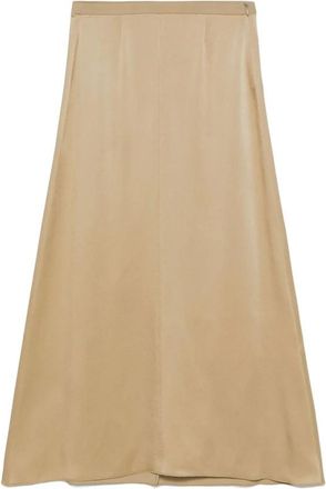 Forte_Forte Beige Maxi Rok met Zijrits en Achtersplit - Dames - Maxi Rokken - Beige - XS - Rokken