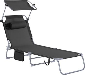 SoBuy Tumbona plegable con respaldo reclinable y parasol negro