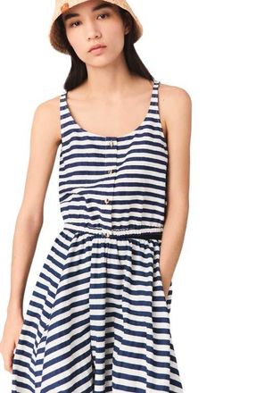 Maje Linen-blend top in White/blue at Nordstrom, Size X-Small