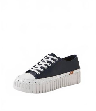 Django & Juliette Womens Baselo Platform Sneaker In White-Navy Leather-Tumble Leather
