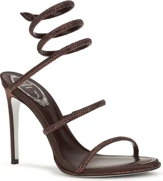 Rene Caovilla Womens Cleo Sandals Satin Fondant Satin-Burgundy Silk Satin/burgundy