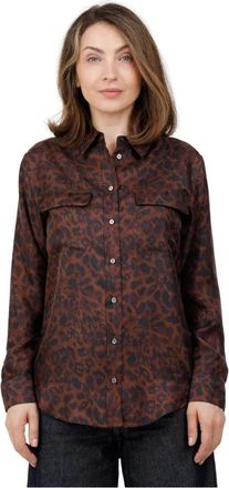 Caliban Overhemden, Dames, Veelkleurig, L, Zijden overhemd met macula-print en opgestikte borstzakken