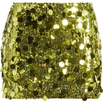 Princess Polly Riego Sequin & Paillette Low Rise Miniskirt in Green at Nordstrom, Size 12