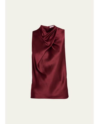 Gabriela Hearst Melina Cowl-Neck Satin Sleeveless Top