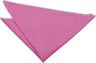 DQT Men Pink Solid Plain Stripe Floral Paisley Polka Dot Pocket Square - Greek Key Fuchsia Pink