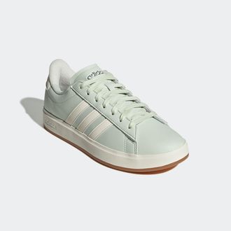adidas Sneaker ADIDAS SPORTSWEAR GRAND COURT 2.0, Damen, Gr. 38,5, weiss (linen gr&uuml;n, sanftes wei&szlig;, silber metallic), Synthetik, Textil, Schuhe Sneaker, Desi