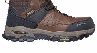 Skechers Mens Work Waterproof Arch Fit Tarver Composite Toe Boot - Wide In Brown / Black