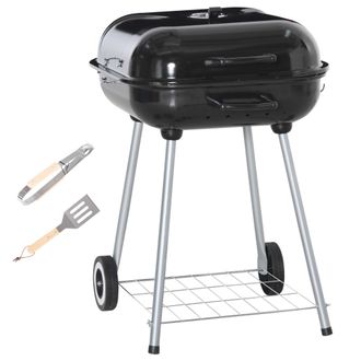 OUTSUNNY BBQ Charcoal Smoker Grill Trolley with 2 Wheels and Grilling Utensils | TJ Hughes