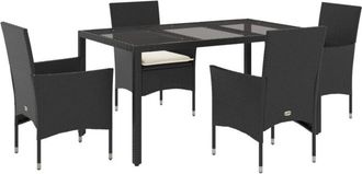 vidaXL Vidaxl - Set Comedor Jard&iacute;n 5 Pzas Cojines Rat&aacute;n Sint&eacute;tico Vidrio Negro