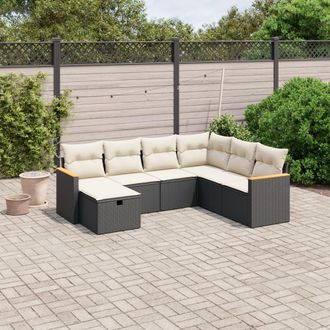 vidaXL Vidaxl - Set De Comedor De Jard&iacute;n 7 Pzas Y Cojines Rat&aacute;n Sint&eacute;tico Negro