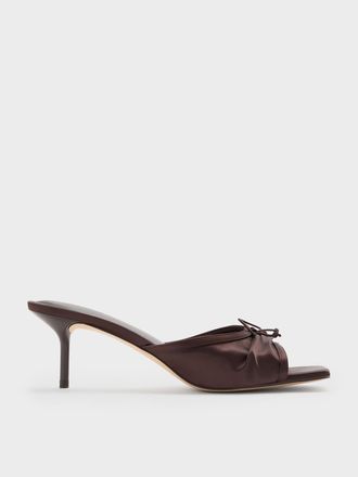 Charles & Keith Sadira Satin Ruched Bow Heeled Mules