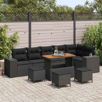vidaXL Conjunto De Sof&aacute; De Jard&iacute;n 10 Pcs Negro Rat&aacute;n Sint&eacute;tico Vidaxl