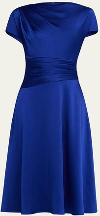 Teri Jon Pleated Hammered Satin Midi Dress