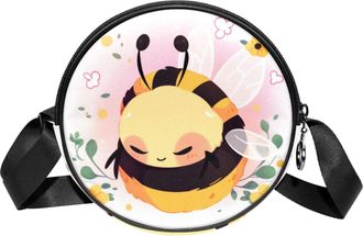 Generic Circle Crossbody Bag for Women, Bee Small Sling Bag Daypack with Zipper Adjustable Shoulder Straps Casual Ladies Girls Round Purse