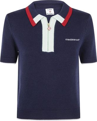 Casablanca Merino Polo Top - Dames - Polos - Blauw - S - Wol - Tops