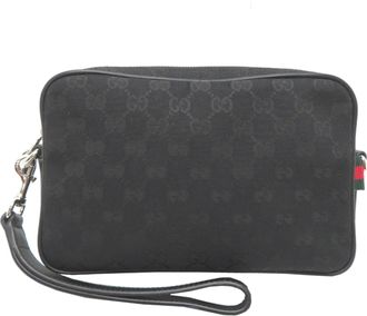 Gucci Black Canvas Leather Clutch Bag (Pre-Owned)