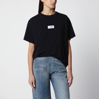 Maison Margiela T-shirt nera in jersey di cotone con patch logo