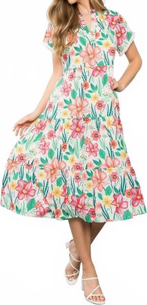 THML Clothing Short Sleeve Tiered Midi Dress In Multi