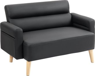 HOMCOM 2 Seater Sofa Settee - Modern Faux Leather Couch with Wood Legs | TJ Hughes