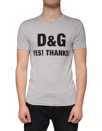 Dolce & Gabbana Mens Gray Logo Print Crewneck Short Sleeve T-Shirt Viscose Elastane