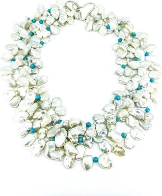 Arthur Marder Fine Jewelry Silver Turquoise 10X12mm Pearl Three-Strand Necklace