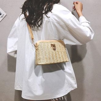 Generic Summer Beach Straw Messenger Bags Classical Shoulder Bags Women Woven Travel Crossbody Handbags (Yellow)