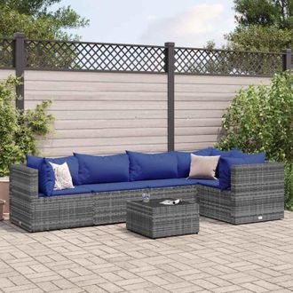 vidaXL Vidaxl - Set De Muebles De Jard&iacute;n 6 Pzas Y Cojines Rat&aacute;n Sint&eacute;tico Gris