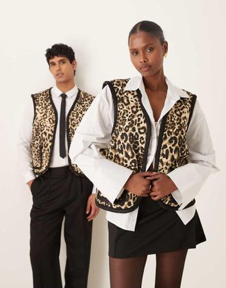 Sister Jane Sister Jane - Ward - Gilet unisex in puro cotone con stampa leopardata-Marrone