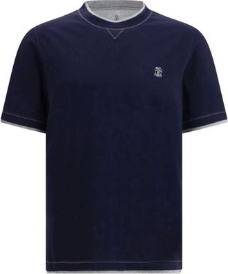 Brunello Cucinelli Tops, Heren, Blauw, XS, Katoen, Cotton T-Shirt