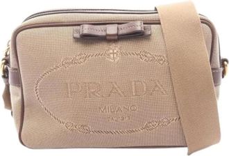 Prada Pre-owned Logo Jacquard Schoudertas - Dames - Vintage Schoudertas - Beige - ONE Size - Leer - Vintage