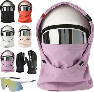 Generic Waterproof Fleece-Lined Hood, Warm Ski Helmet Cover, Winter Windproof Balaclava Ski Face Mask, Keep Head, Neck Warm (E)