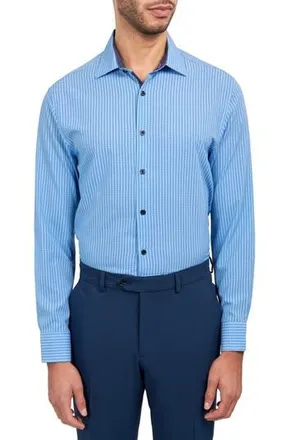 W.R.K Zig Zag Print Stretch Performance Dress Shirt in Blue at Nordstrom Rack, Size 15.5