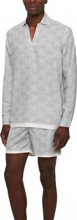 Orlebar Brown Ridley Tiescape Linen Shirt In White Sand Azul Blue