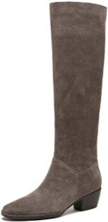 Generic Womens Knee-High Boots In Suede-Like Material Pointed Closed Toe Low Chunky Block Heels Stretch Fabric Slip On Design Soft Lining Durable Outsole,Brow