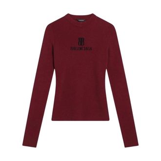 Balenciaga Long Sleeve Tops, female, Red, Size: L BB Monogram Knit Top