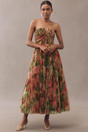 Hutch Corene Strapless Floral Tulle A-Line Midi Dress