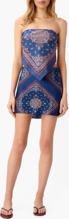 Cami NYC Juli Strapless Tie Back Silk Scarf Top in Mariners Bandana at Nordstrom, Size Medium