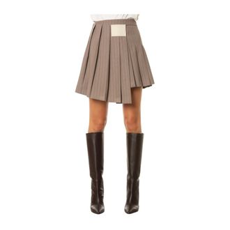 Isabelle Blanche Mini Pliss&eacute; Asymmetrische Rok - Dames - Rokken - Beige - Maat: S