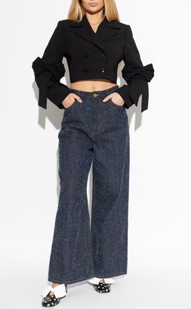 Ganni Short Jacket With Bows On The Sleeves, Womens, Black