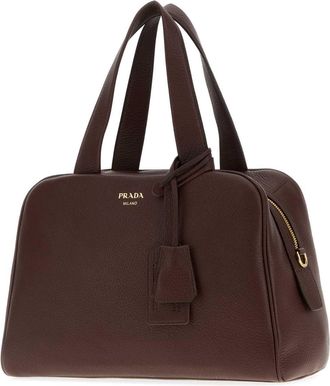 Prada Womens Brown Leather Handbag Bruciato Cervuselaphusscot. Borse A Mano Bag