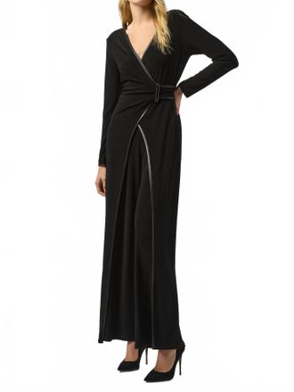 Joseph Ribkoff Faux Leather Trim Wrap Jumpsuit In Black