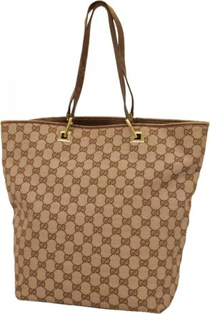 Gucci Brown Pink Beige Canvas Tote Bag (Pre-Owned)