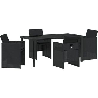 vidaXL Conjunto De Comedor De Jard&iacute;n Con Coj&iacute;n 5 Pcs Negro Polirat&aacute;n Vidaxl