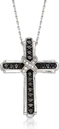 Ross-Simons Black and White Diamond Cross Pendant Necklace in Sterling Silver