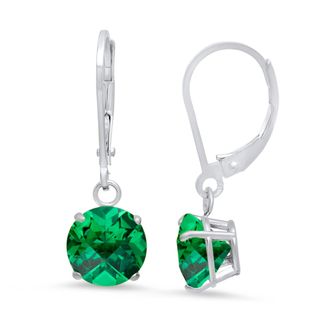 MAX + STONE 10K White Gold Round Checkerboard Cut Gemstone Leverback Earrings (8mm)