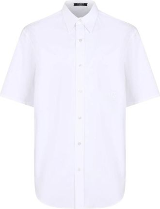 Balmain Katoenen poplin overhemd met korte mouwen - Heren - Korte mouwen Overhemden - Wit - L - Katoen - Overhemden