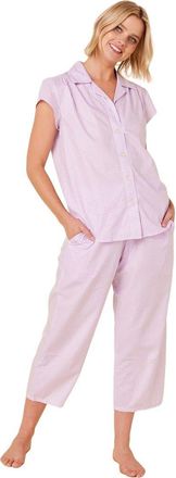 The Cats Pajamas Luxe Pima Capri Floral Set in Classic Gingham Lavender at Nordstrom, Size X-Small