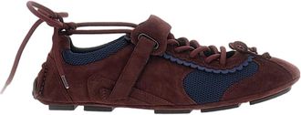 Shushu/Tong Burgundy/Blue Suede Mesh Ballerina Flat Shoes