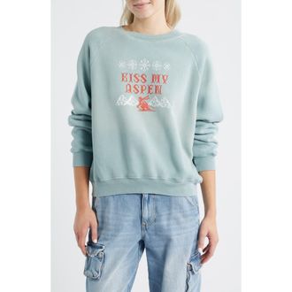 Daydreamer Kiss my Shrunken Cotton Blend Fleece Sweatshirt in Ethereal Blue at Nordstrom Rack, Size X-Small
